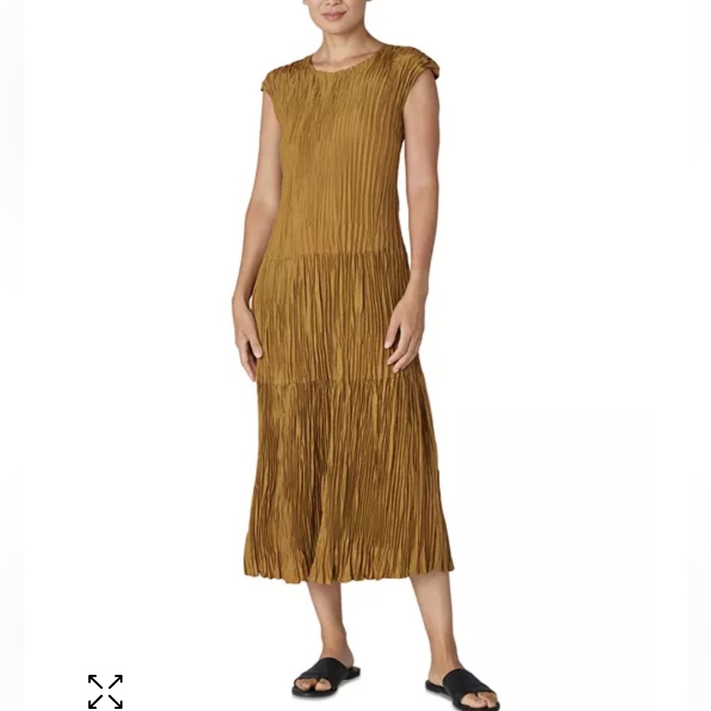 NWT Eileen Fisher Crushed Silk Jewel Neck Tiered Dress